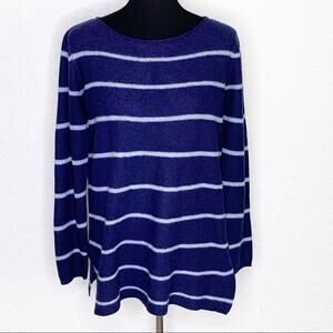 Eileen Fisher navy light blue stripe merino wool alpaca sweater size Medium